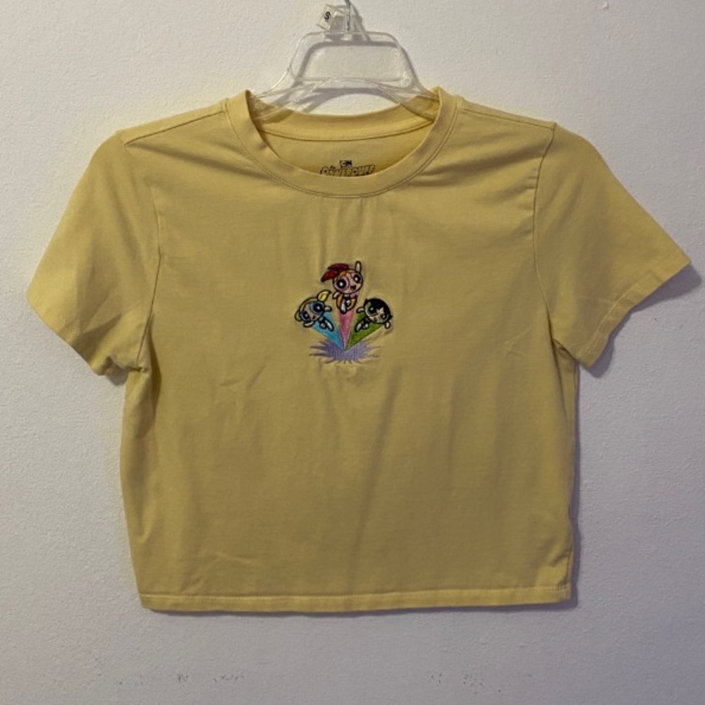 forever 21 soft yellow power puff girls crop top